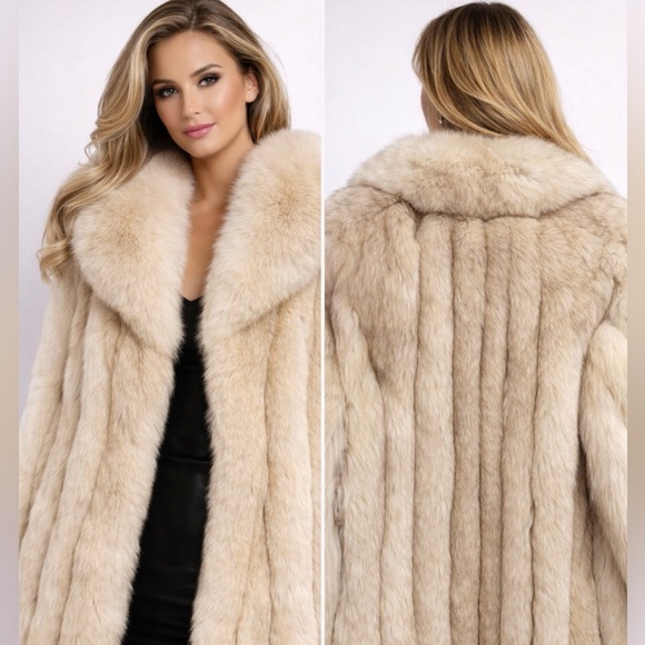 Vintage Jackets & Blazers - Vintage Cream Fur Coat with Plush Shawl Collar